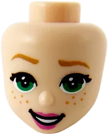Mini Doll, Head Friends with Medium Nougat Eyebrows, Right Riased, Green Eyes, Freckles and Dark Pink Lips Pattern