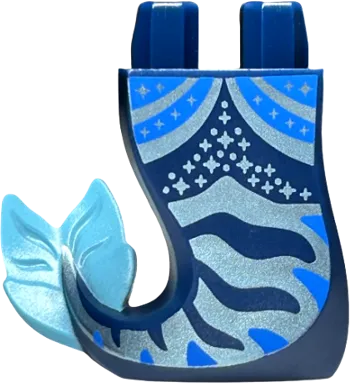 Tail, Merman / Mermaid Right Flukes with Blue and Metallic Light Blue Curved Lines, Stripes, Dots and Sparkles and Medium Azure Caudal Fin Pattern