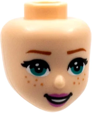 Mini Doll, Head Friends with Dark Turquoise Eyes, Dark Orange Eyebrows, Freckles, Dark Pink Lips, and Open Mouth Smile Pattern
