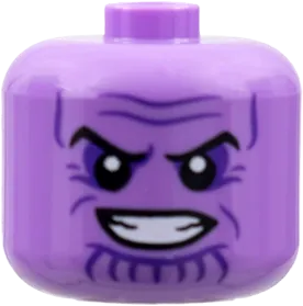 Minifigure, Head, Modified Giant, Black Eyebrows, Dark Purple Brow Furrows and Chin Lines, Scowl Showing Teeth Pattern - Vented Stud