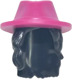 Mini Doll, Hair Combo, Hair with Hat, Long Wavy Over Right Shoulder with Molded Magenta Cowboy Hat Pattern