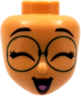 Mini Doll, Head Friends with Black Eyebrows, Large Dark Green Glasses, Closed Eyes, Open Mouth Pattern &#40;Mirabel&#41;