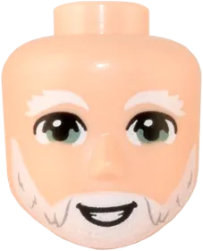 Mini Doll, Head Friends Male Large with White Eyebrows and Beard, Sand Green Eyes, Smile with Teeth Pattern