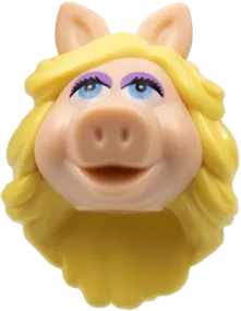 Minifigure, Head, Modified Muppet Miss Piggy with Bright Light Yellow Hair Pattern