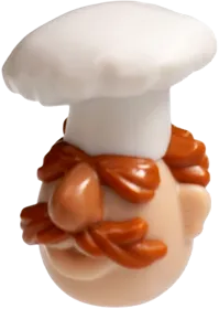 Minifigure, Head, Modified Muppet Swedish Chef with White Toque, Dark Orange Hair and Moustache Pattern