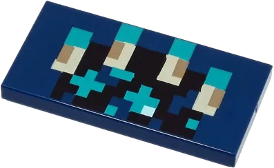 Tile 2 x 4 with Pixelated Black, Dark Turquoise, Tan and Dark Tan Lines and Shapes Pattern &#40;Minecraft Warden Chest&#41;
