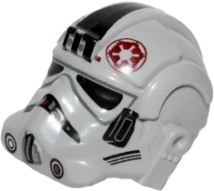 Minifigure, Headgear Helmet SW Stormtrooper Type 2, AT-AT Driver Dark Red Imperial Logo and Large Black Plates on Sides Pattern