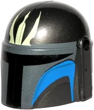 Minifigure, Headgear Helmet with Holes, SW Mandalorian with Light Lime Trident Pattern