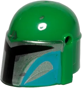 Minifigure, Headgear Helmet with Holes, SW Mandalorian with Silver and Medium Azure Pattern