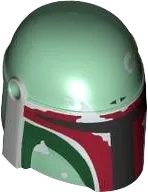 Minifigure, Headgear Helmet with Holes, SW Mandalorian with Dark Green Cheek Indents and Silver Battle Damage - Type 2, Full Dark Red Visor Outline Right Pattern