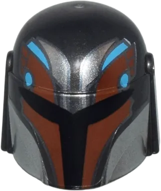 Minifigure, Headgear Helmet with Holes, SW Mandalorian with Black, Silver, Reddish Brown, and Medium Azure Pattern