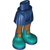 Mini Doll Hips and Skirt, Medium Nougat Legs and Dark Turquoise Boots with Gold Buckles Pattern - Thick Hinge