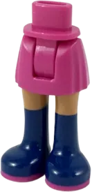Mini Doll Hips and Skirt, Medium Nougat Legs and Long Dark Blue Boots with Magenta Soles Pattern - Thick Hinge