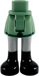 Mini Doll Hips and Skirt, Green Stripe, Light Bluish Gray Legs and Black Boots Pattern - Thick Hinge