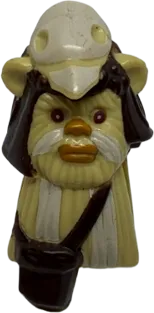 Minifigure, Head, Modified SW Ewok with White Skull Hat and Dark Brown Pouch Pattern