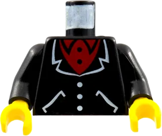 Torso Suit with White Lapels, Pockets, Buttons, Red Undershirt Pattern / Black Arms / Yellow Hands