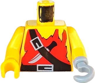 Torso Pirate Ragged Shirt, Knife, and Black Crossbelt Pattern / Yellow Arms / Yellow Hand Right / Light Gray Hook Left