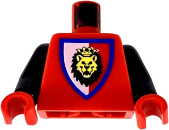 Torso Castle Royal Knights Lion Head on Red/White Shield Pattern / Black Arms / Red Hands