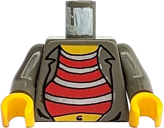 Torso Adventurers Desert Red and Silver Striped Undershirt and Navel Pattern / Dark Gray Arms / Yellow Hands