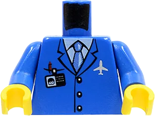 Torso Airplane Crew Male, Light Blue Tie, Red Pen, Silver Plane Logo, ID Badge, 3 Buttons Pattern / Blue Arms / Yellow Hands