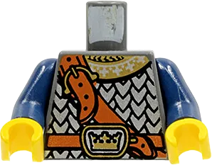 Torso Castle Fantasy Era Scale Mail, Crown on Buckle, Chest Strap Pattern / Dark Blue Arms / Yellow Hands