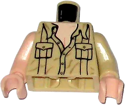 Torso Indiana Jones Open Collar Shirt with Pockets Pattern / Tan Arm Left / Light Nougat Arm Right / Light Nougat Hands