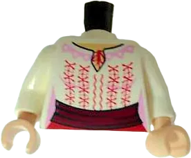 Torso Indiana Jones Female Blouse with Red and Bright Pink Embroidery Pattern / White Arms / Light Nougat Hands