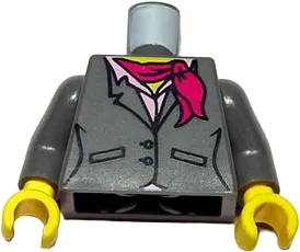 Torso Suit Jacket, Two Buttons, Pink Shirt and Magenta Scarf Pattern/ Dark Bluish Gray Arms / Yellow Hands