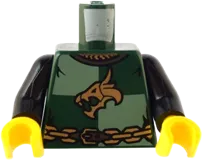 Torso Castle Kingdoms Gold Dragon Head and Chain Belt on Sand Green and Dark Green Quarters Pattern / Black Arms / Yellow Hands