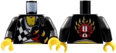 Torso World Racers - Checkered Pattern with Flames, Chest Hair on Front, Skull on Back / Black Arms / Yellow Hands