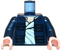 Torso SW Open Jacket with Pockets and White Shirt Pattern &#40;Han Solo&#41; / Dark Blue Arms / Light Nougat Hands