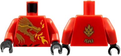 Torso Ninjago Gold Dragon Head and Flames Front and 'KAI' Back Pattern / Red Arms / Black Hands