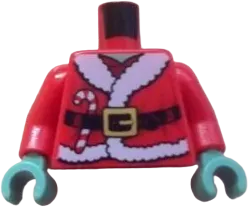 Torso Santa Jacket with Fur, Black Belt and Candy Cane Pattern / Red Arms / Sand Green Hands