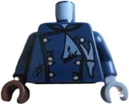 Torso Monster Fighters Jacket Double Breasted, Tattered with Buttons Pattern / Dark Blue Arms / Reddish Brown Hand Right / Light Bluish Gray Hand Left