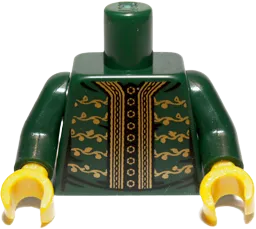 Torso Jacket with Gold Trim, Buttons and Floral Motif Pattern / Dark Green Arms / Yellow Hands