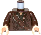 Torso LotR Coat with Shoulder Strap, Silver Buckle and Dark Green Hood Pattern / Dark Brown Arms / Light Nougat Hands