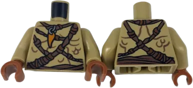 Torso Bare Chest with Body Lines, Ropes and Amulet Pattern / Dark Tan Arms / Reddish Brown Hands