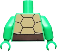 Torso Turtle Shell with Dark Brown Horizontal and Diagonal Belt with Gold Ring Pattern / Bright Green Arms / Bright Green Hands