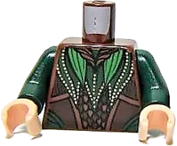 Torso LotR Elven Coat with Green and Dark Green Leaves with Gold Dots Pattern / Dark Green Arms / Light Nougat Hands