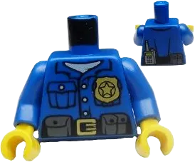 Torso Police Shirt with White Undershirt, Gold Badge and Buckle, Black Belt with Pouches on Front, Radio on Back Pattern / Blue Arms / Yellow Hands