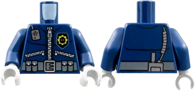 Torso Police 3 Zippers, Minifigure Head Badge, Radio and Belt with Pockets Pattern / Dark Blue Arms / Light Bluish Gray Hands