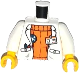 Torso Lab Coat with Pockets and ID Badge over Orange Sweater, Arctic Explorer Logo on Reverse Pattern / White Arms / Yellow Hands
