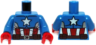 Torso Muscles Outline with White Star, Red and White Stripes and Brown Utility Belt Pattern / Blue Arms / Red Hands