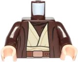 Torso SW Hooded Coat over Tan Jedi Robe with Undershirt and Belt Pattern &#40;SW Obi-Wan&#41; / Dark Brown Arms / Light Nougat Hands
