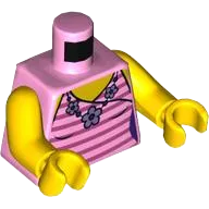 Torso Female Top with Dark Pink Stripes and Flower Necklace Pattern / Yellow Arms / Yellow Hands