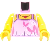 Torso Female Outline Top with Dark Pink Butterflies, White Flowers and Red Heart Necklace with Side Contours Pattern / Yellow Arms / Yellow Hands