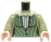 Torso Female Outline, Green Cabled Cardigan Sweater with Collared Shirt Pattern / Olive Green Arms / Light Nougat Hands