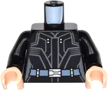 Torso Female Outline Jacket with Dark Bluish Gray Trim and Sand Blue Belt Pattern / Black Arms / Light Nougat Hands