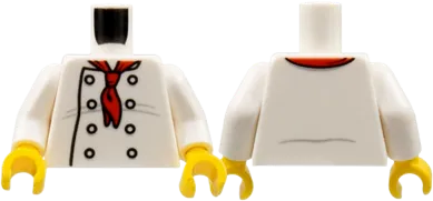 Torso Chef with 8 Buttons, Long Red Neckerchief, Light Bluish Gray Wrinkles and Back Print Pattern / White Arms / Yellow Hands