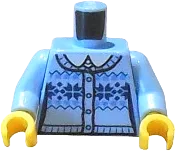 Torso Fair Isle Sweater Front and Back with White Shirt Collar and 4 Buttons Pattern / Bright Light Blue Arms / Yellow Hands